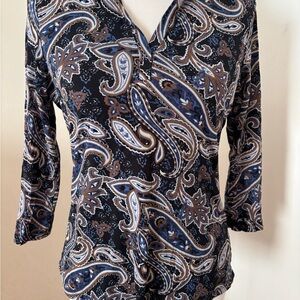 Paisley Print Women's Top - Black, Blue, and Brown